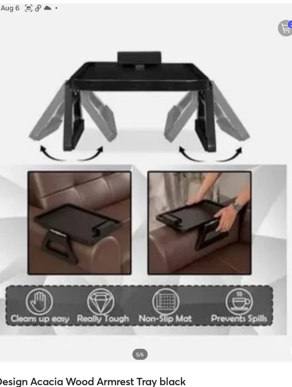 Smart Design Acacia Wood Armrest Tray